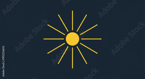 Simple yellow sun symbol with rays on dark blue background representing warmth and energy