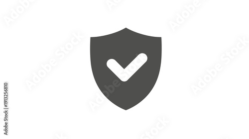 A gray shield with a white check mark, against a white background. Simple and minimalist icon