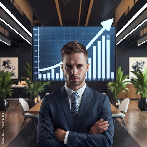Businessman launching startup rocket icon toward target, representing business growth, innovation, future strategy, goal achievement, and success in digital transformation.