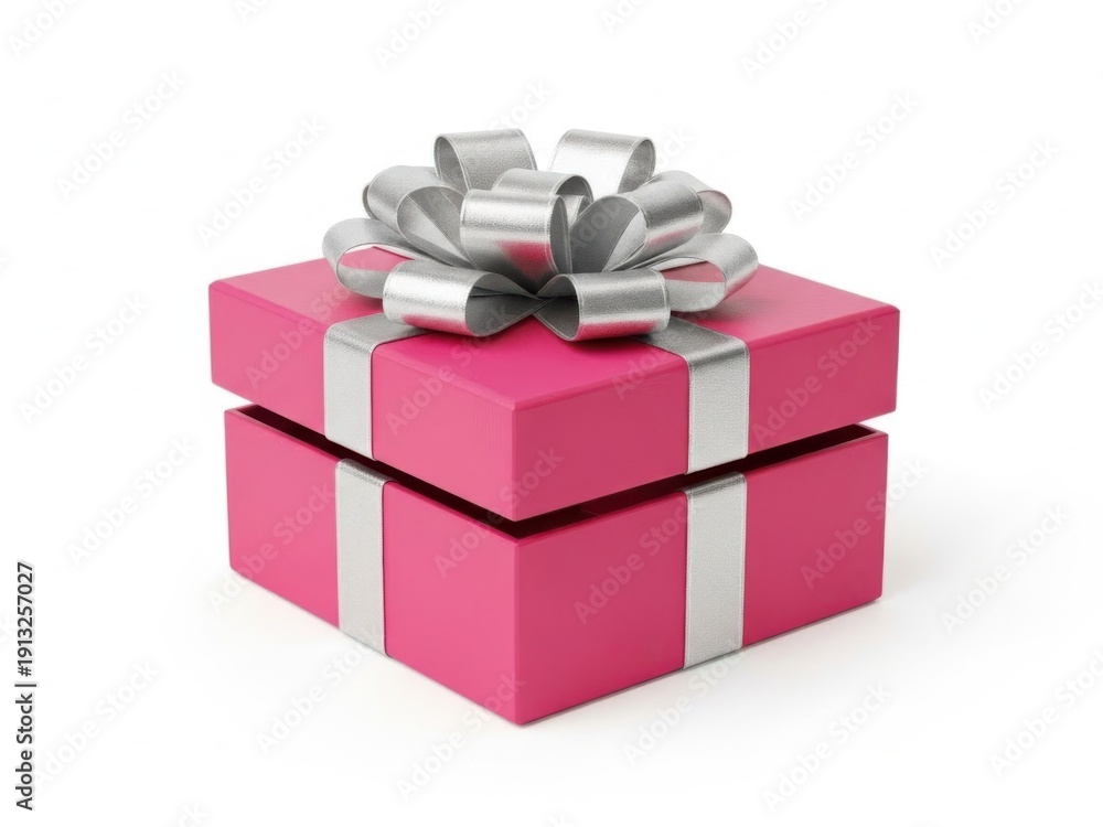 Obraz premium Elegant pink gift box adorned with a shimmering silver satin bow for special occasions