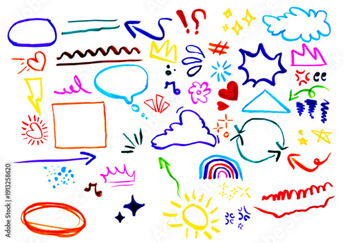 Wallpaper Mural Marker line hand drawn arrow, highlight scribble set. Sketch color hand drawn marker line arrowbrush element shape graphic. Doodle scribble paint underline, circle frame icons. Vector illustration Torontodigital.ca