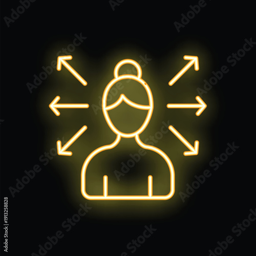Neon sign depicting a woman deciding between multiple options, symbolizing decision making and career choices