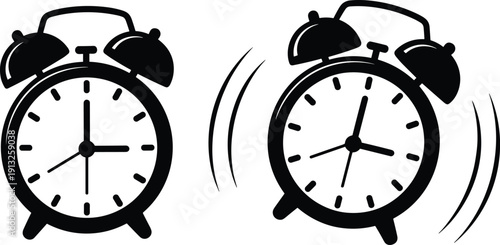 Classic Alarm Clock Icons Set Showing Time Management, Wake Up Concept, Punctuality and Urgency Symbols in Clean Minimal Vector Illustration