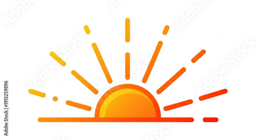 Vibrant orange sunrise icon with rays on white background symbolizing morning and new beginnings