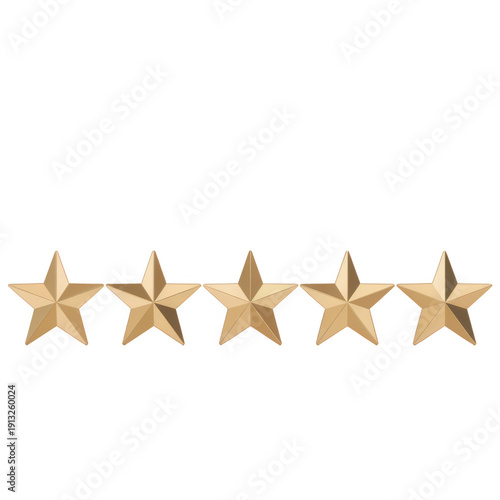 Five gold stars in a row five stars star rating review isolated on a transparent background