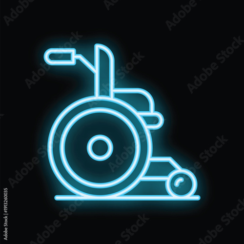 Glowing neon icon of a wheelchair, symbolizing accessibility and support for people with disabilities