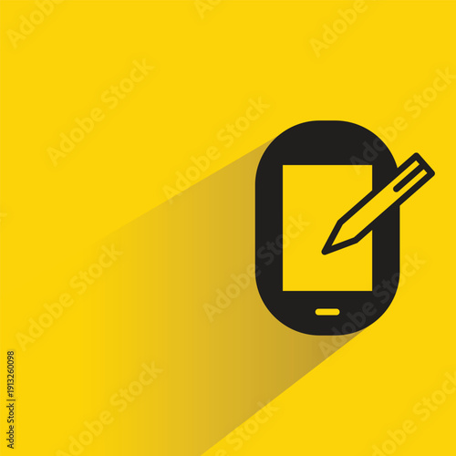 smartphone and pen icon with shadow yellow background