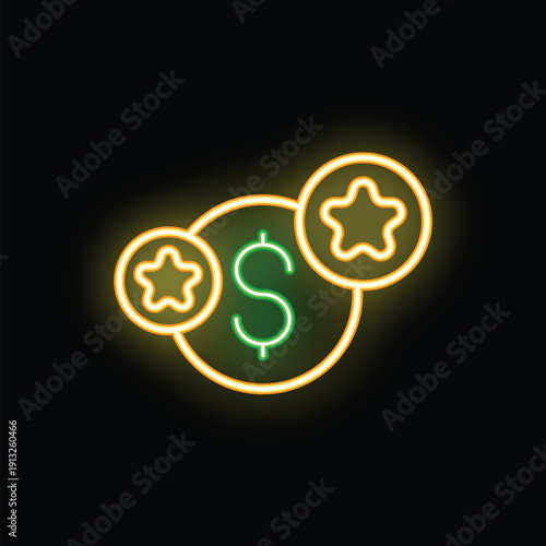 Neon sign representing a loyalty program giving money back bonus with stars for your next purchase