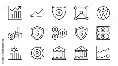 Minimalistic finance and banking icons grid.