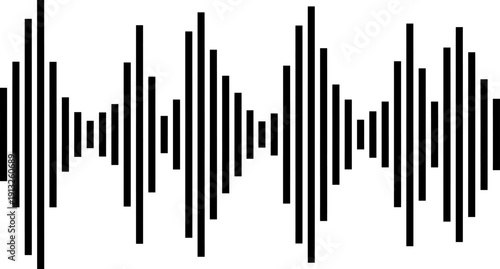 Abstract audio waveform bars illustration, digital sound signal frequency spectrum visualization, music recording technology concept isolated on white background