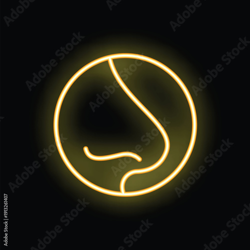 Neon nose sign glowing on dark background representing smell, scent, and olfactory senses