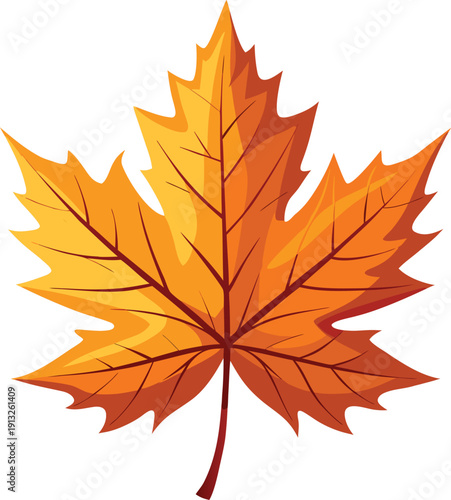 Vibrant Golden Orange Maple Leaf Vector Icon Illustration – Perfect Symbol of Autumn and Fall Season, Botanical Element for Decoration, Isolated Clip Art Graphic Design Element.