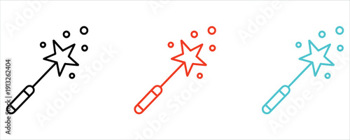 Magic Wand with Sparkling Stars Icons Set for Fantasy and Creative Design Vector Illustration