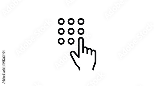 Simple line drawing of hand clicking on a selection grid.