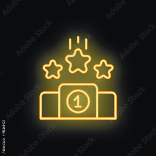 Neon yellow podium with falling stars is celebrating a first place victory