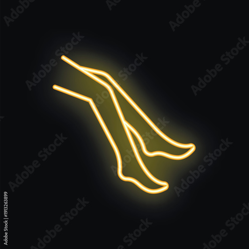 Yellow glowing neon sign representing woman legs lying relaxing, ideal for beauty salon