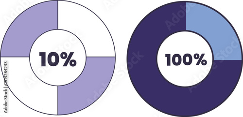 Professional vector graphic showing two contrasting donut charts with a 10% metric, illustrating modern financial data analysis and business statistics.
