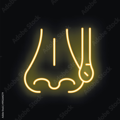 Glowing neon line icon of a finger picking a nose representing bad manners