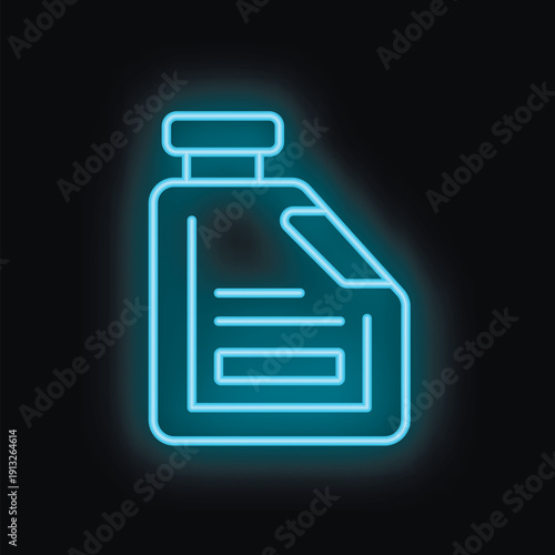 Blue neon icon of a canister glowing on a black background