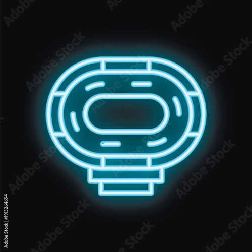 Blue neon sign of stadium for sport event on black background