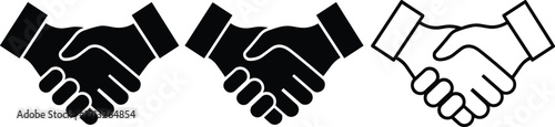 Handshake icons symbolizing agreement partnership trust teamwork collaboration, business deal concept, monochrome vector illustration isolated on white background, design, icon