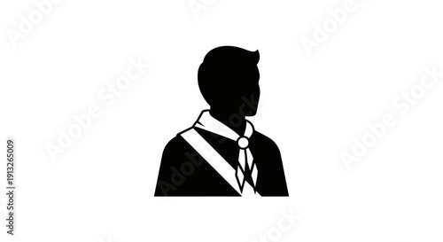 Scout Man Silhouette in Uniform with Scarf, Representing Leadership and Community on Isolated White Background