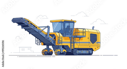 Heavy Duty Road Milling Machine Industrial Construction Equipment Illustration