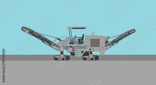 Heavy Duty Road Milling Machine Industrial Construction Equipment Vector Art