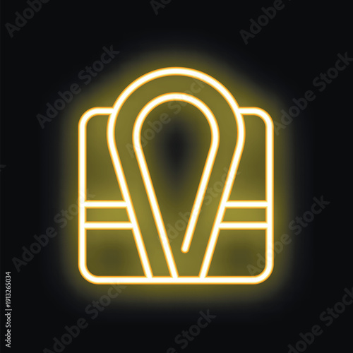 Glowing neon icon of a life jacket with location pin, perfect for safety and rescue related designs