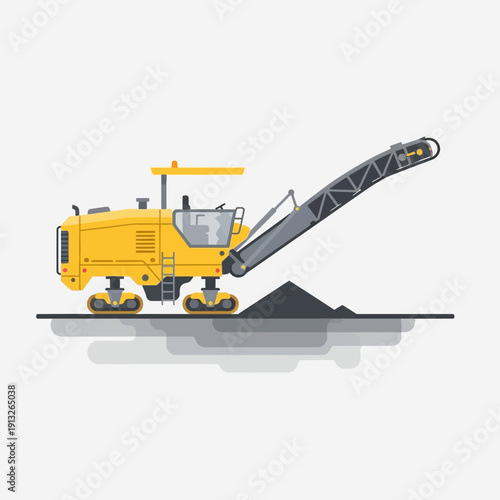 Heavy Duty Road Milling Machine Operating On Construction Site