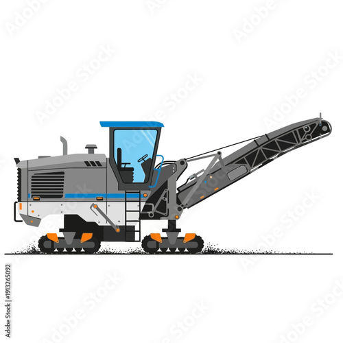 Heavy Duty Road Milling Machine Working on Asphalt Surface Construction Vehicle