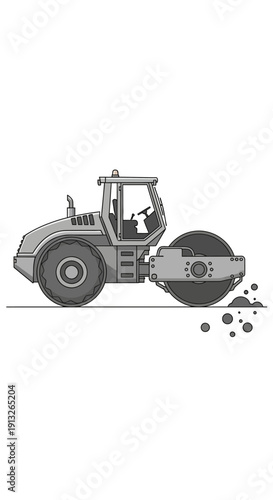 Heavy Duty Road Roller Compactor Machine Industrial Vehicle Illustration