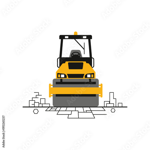 Heavy Duty Road Roller Construction Vehicle Compacting Ground Surface