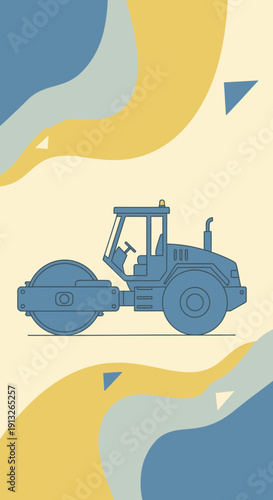 Heavy Duty Road Roller Machine Construction Equipment Vector Illustration