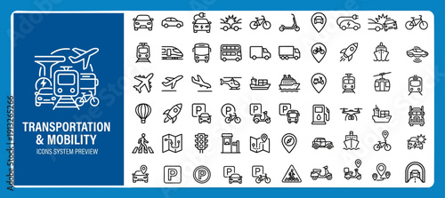 Transportation and Urban Mobility Outline Icons Set
