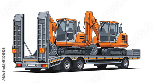 Heavy Duty Transport Exciting Machinery Cargo Loaded Onto Flatbed Truck