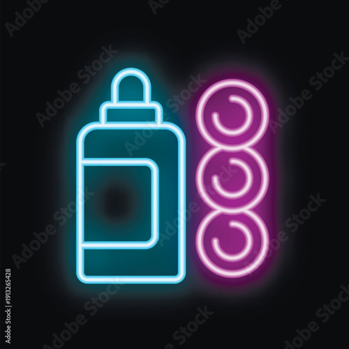 Neon sign representing a hair product bottle with conditioner and hair mask for treatment, a concept for hair care