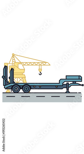 Heavy Duty Transport Trailer And Crane Illustration