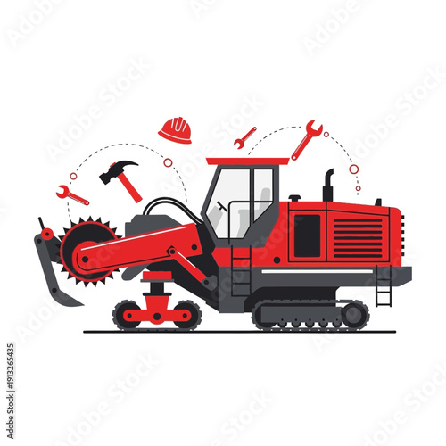 Heavy Duty Trencher Machine With Tools For Construction And Excavation Work