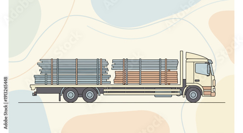 Heavy Duty Truck Delivering Building Materials Flat Design Illustration