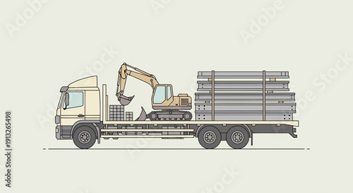 Heavy Duty Truck Transporting Construction Equipment And Materials For Site Preparation