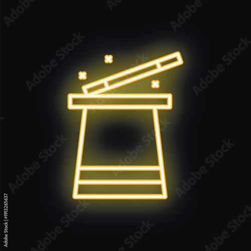Neon magic wand is casting a spell over a magic top hat