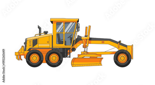 Heavy Duty Yellow Grader Machine Vector Illustration