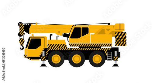Heavy Duty Yellow Mobile Crane Construction Vehicle Illustration