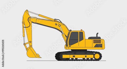 Heavy Duty Yellow Excavator Machine Illustration On White Background