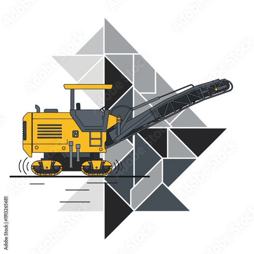 Heavy Duty Yellow Pavement Milling Machine Illustration Industrial Equipment Concept