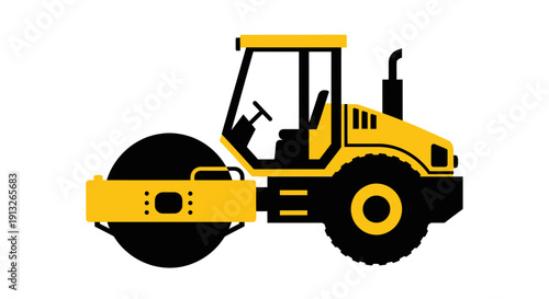 Heavy Duty Yellow Road Compactor Machine Isolated On White Background