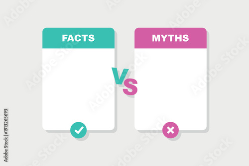 Facts vs myths. Concept of thorough fact-checking or easy compare evidence. Badges for marketing and advertising. Vector illustration