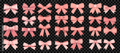 Pink Ribbon Bow Set Cute Decorative Gift Wrap Vector Collection