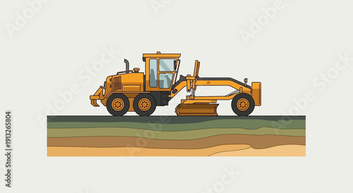 Heavy Equipment Grader Performing Road Surface Leveling Operations